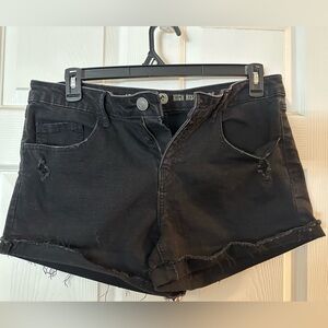 SO Women's High Waist Black Distressed Shorts